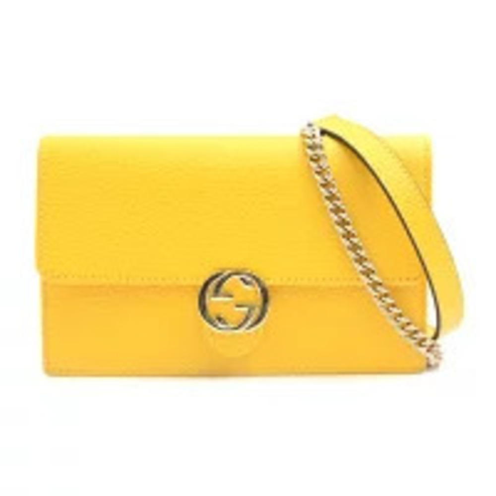 Gucci Interlocking GG Wallet Shoulder Bag Long Calfskin Yellow